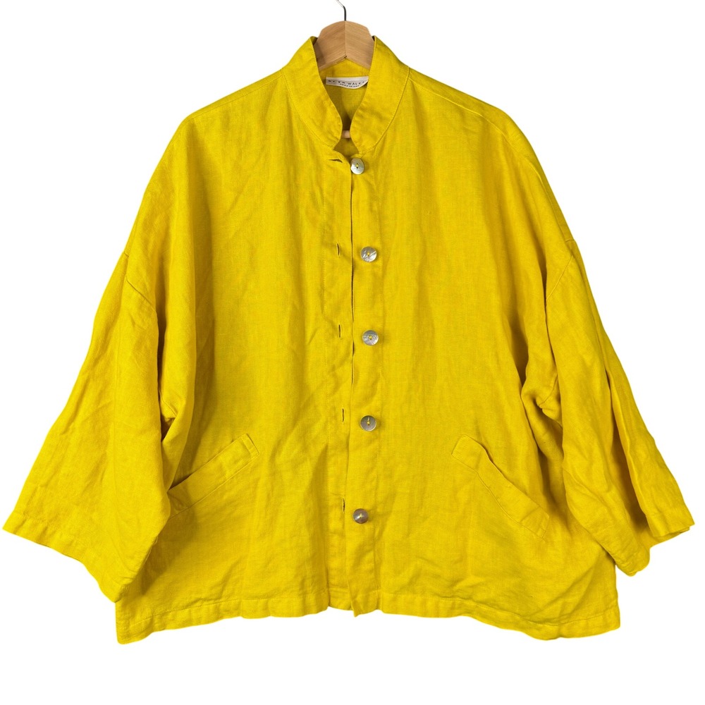 Bryn Walker XS Yellow 100% Linen Casbah Jacket Shirt Oversized Boxy Lagenlook